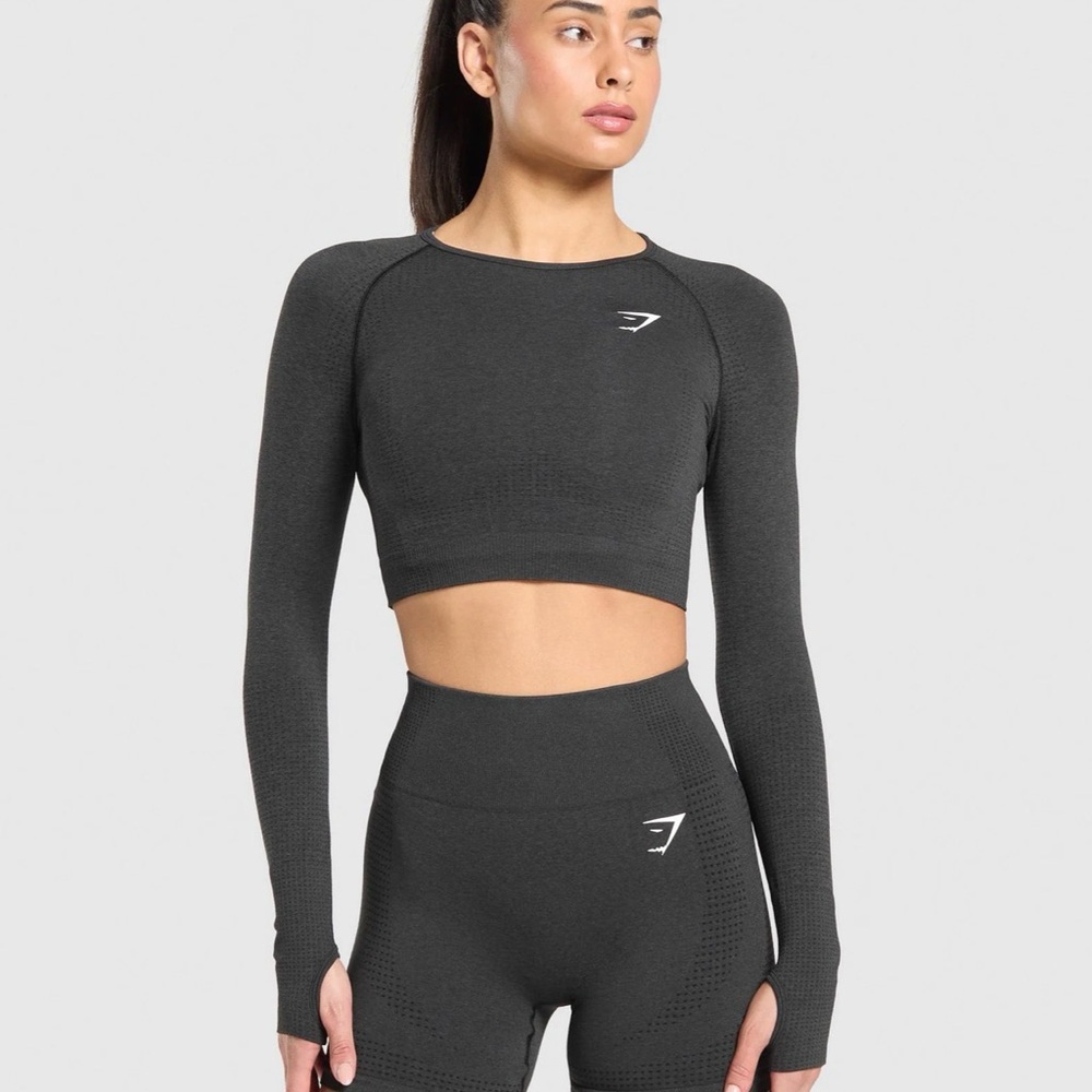Gymshark Charcoal Grey Seamless Long Sleeve Crop Top